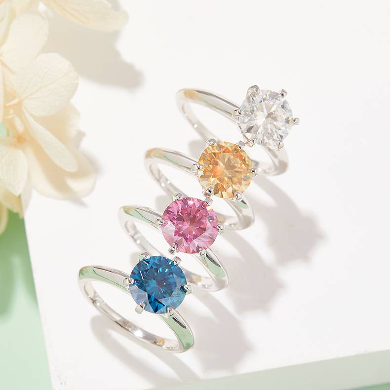 光臂T家六爪S925银镀白金MoissaniteWomen's Ring3.0ctD级